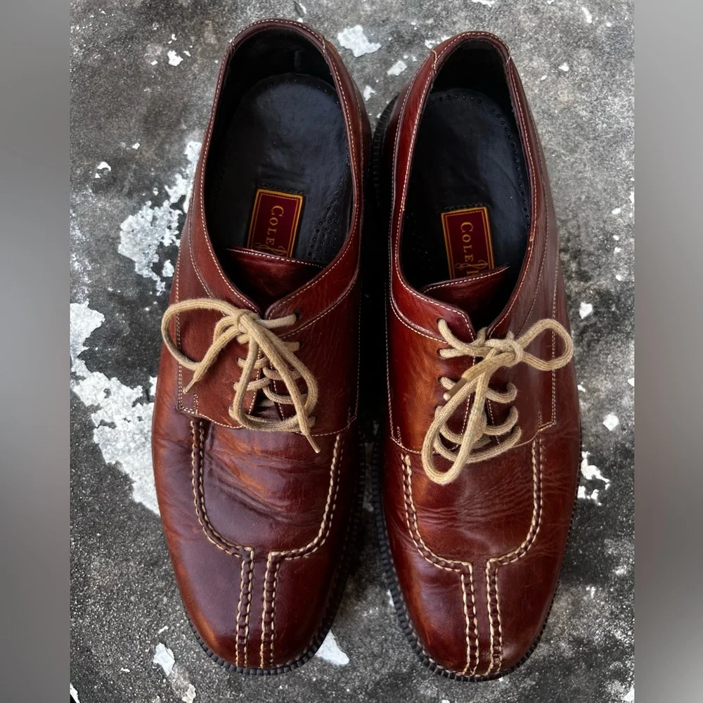 Cole Haan Country Men’s Sz 9.5 D Oxfords Brown Leather Split Toe Vintage Dress